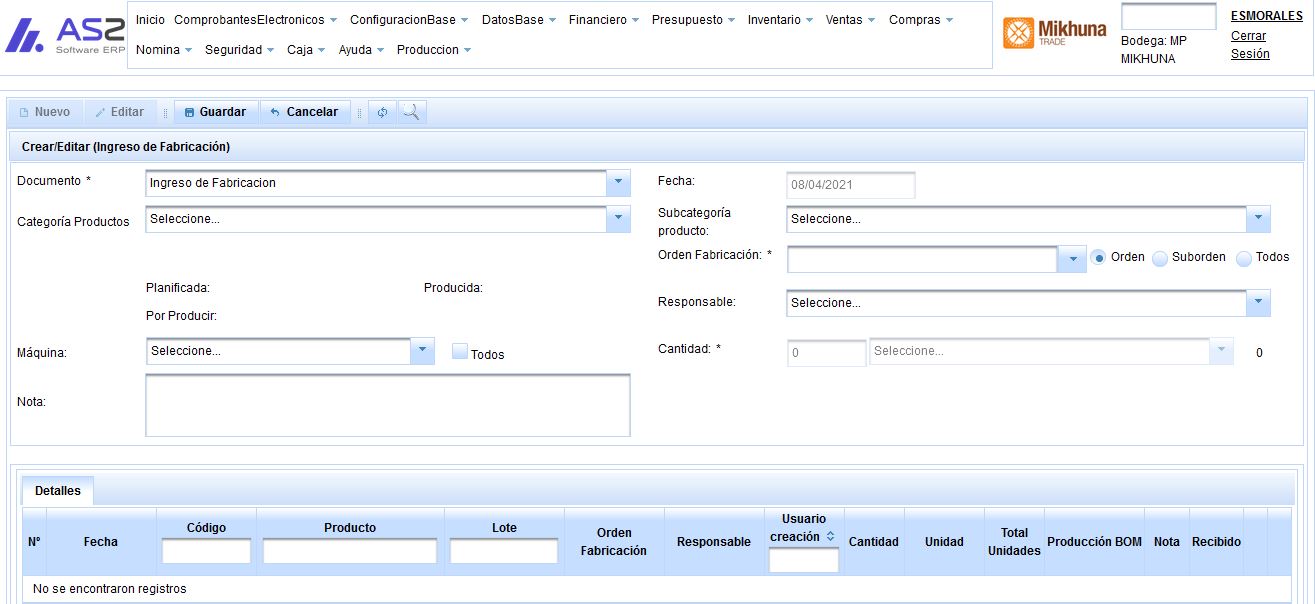 screenshot of AS2 ERP